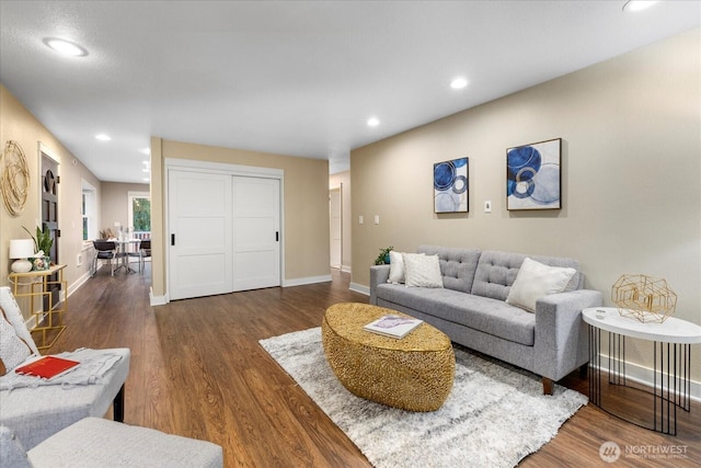 19542 6th Ave NE, Shoreline, WA 98155 - living room with baseboards, recessed lighting, and wood finished floors