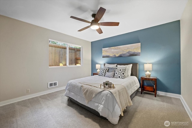 19542 6th Ave NE, Shoreline, WA 98155 - carpeted bedroom featuring visible vents, baseboards, and ceiling fan