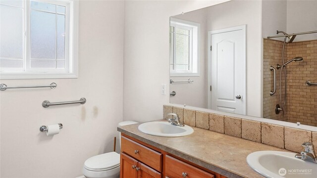 full bath with double vanity, toilet, and a sink