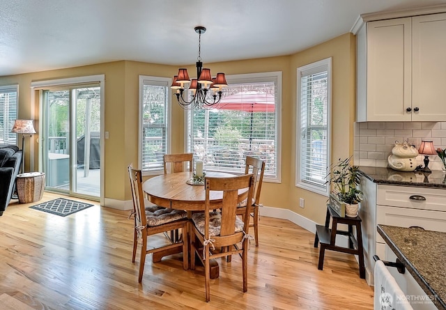 3506 S Grace Ln, Bellingham, WA 98226 - dining area featuring baseboards, an inviting chandelier, plenty of natural light, and light wood-type flooring