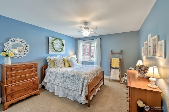 3506 S Grace Ln, Bellingham, WA 98226 - bedroom featuring light colored carpet, baseboards, and a ceiling fan