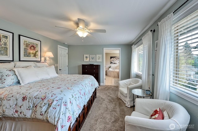 3506 S Grace Ln, Bellingham, WA 98226 - carpeted bedroom featuring connected bathroom and ceiling fan