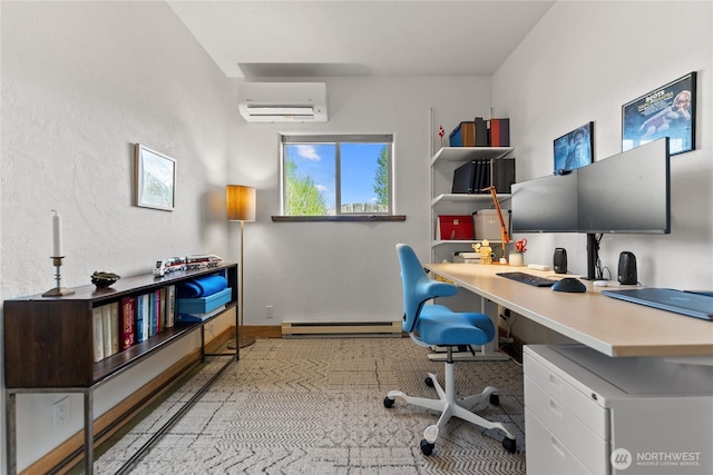 811 Filer Ave, Winthrop, WA 98862 - home office featuring a wall mounted AC, baseboards, baseboard heating, and carpet floors