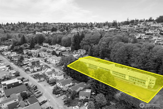 drone / aerial view with a forest view