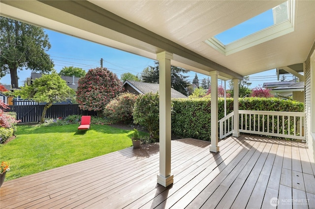 wooden deck featuring a lawn and a fenced backyard
