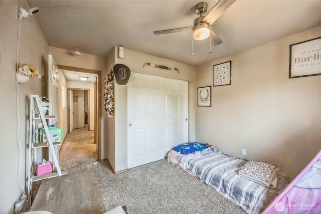 201 3rd St NE, Yelm, WA 98597 - bedroom featuring ceiling fan, carpet flooring, and a closet