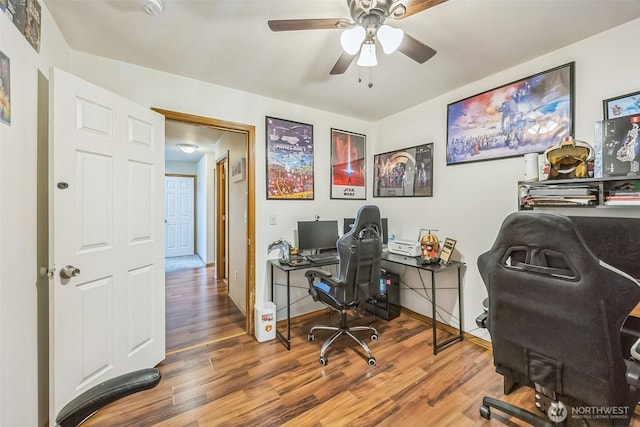 201 3rd St NE, Yelm, WA 98597 - office space with wood finished floors, baseboards, and ceiling fan