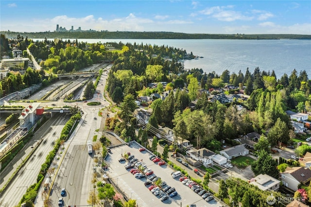 bird's eye view featuring a water view