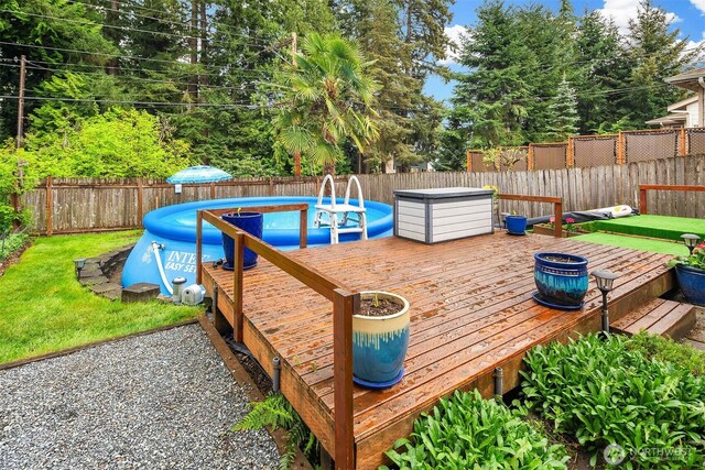 deck with a fenced in pool and a fenced backyard