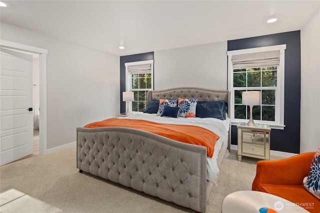 bedroom featuring carpet floors and recessed lighting