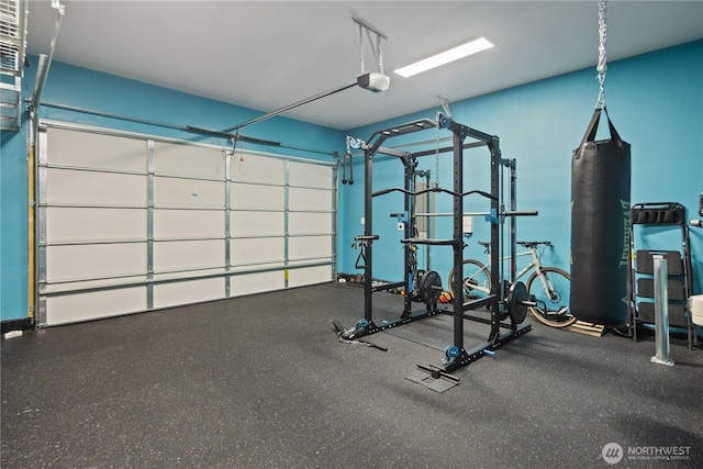 interior space with a garage door opener