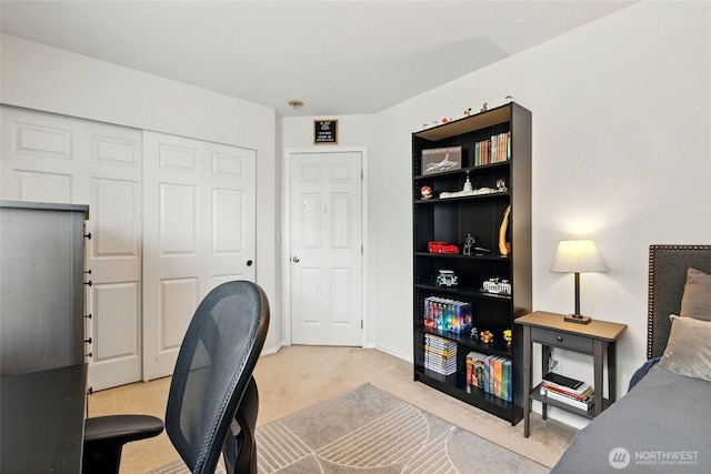 view of carpeted home office