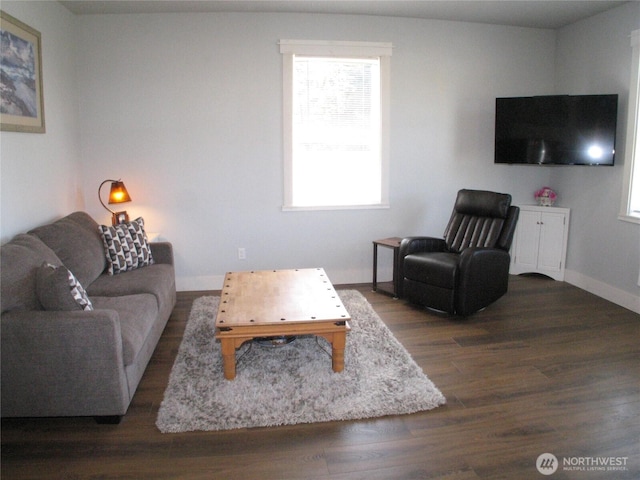 27510 X Ln, Ocean Park, WA 98640 - living room with baseboards, a healthy amount of sunlight, and wood finished floors