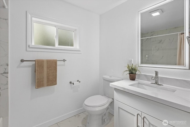 8661 State Highway 303 NE, Bremerton, WA 98311 - full bathroom featuring vanity, marble finish floor, curtained shower, toilet, and baseboards