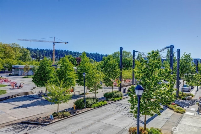 view of community featuring a view of trees