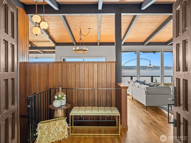 2690 SW 151st Pl, Burien, WA 98166 - interior space with a water view and beamed ceiling
