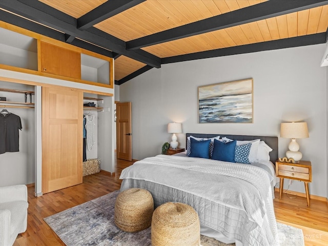 2690 SW 151st Pl, Burien, WA 98166 - bedroom with wooden ceiling, lofted ceiling with beams, a closet, and light wood-type flooring