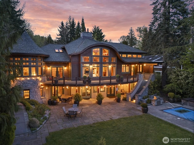 2141 Northshore Rd, Bellingham, WA 98226 - back of house featuring a patio area, a yard, french doors, and an outdoor hot tub