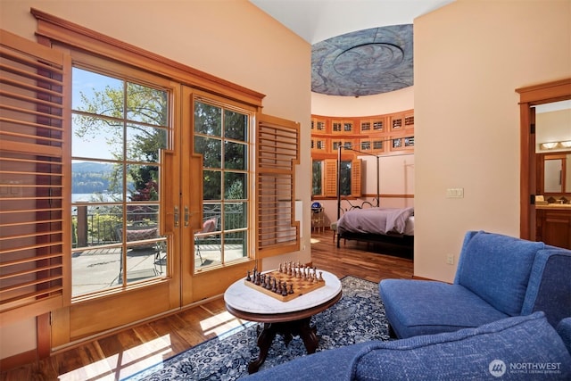 2141 Northshore Rd, Bellingham, WA 98226 - interior space featuring a high ceiling, french doors, and wood finished floors