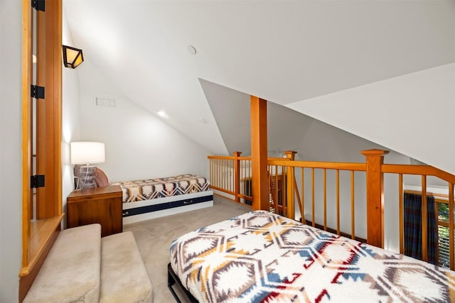 2141 Northshore Rd, Bellingham, WA 98226 - bedroom featuring carpet floors, vaulted ceiling, and visible vents
