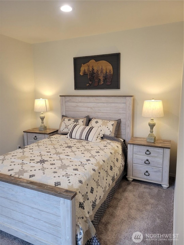 bedroom featuring carpet floors and recessed lighting