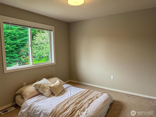 bedroom with visible vents, carpet, and baseboards
