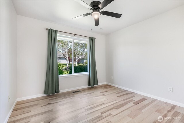 5208 Tumac Dr, Yakima, WA 98901 - spare room featuring visible vents, light wood-style flooring, ceiling fan, and baseboards