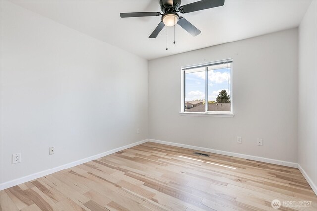 5208 Tumac Dr, Yakima, WA 98901 - empty room with visible vents, light wood-style flooring, ceiling fan, and baseboards