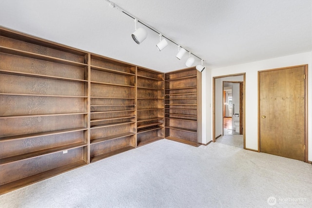 interior space with rail lighting and carpet