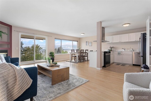 living area with light wood-style flooring
