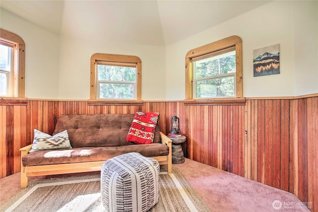 33823 State Route 706 Unit 1, Ashford, WA 98304 - living area featuring carpet flooring, a wealth of natural light, and a wainscoted wall