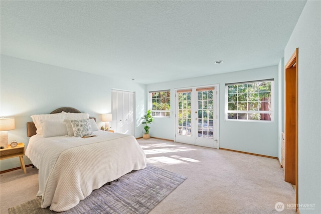 313 Willapa Pl, La Conner, WA 98257 - bedroom featuring french doors, light colored carpet, multiple windows, and access to exterior