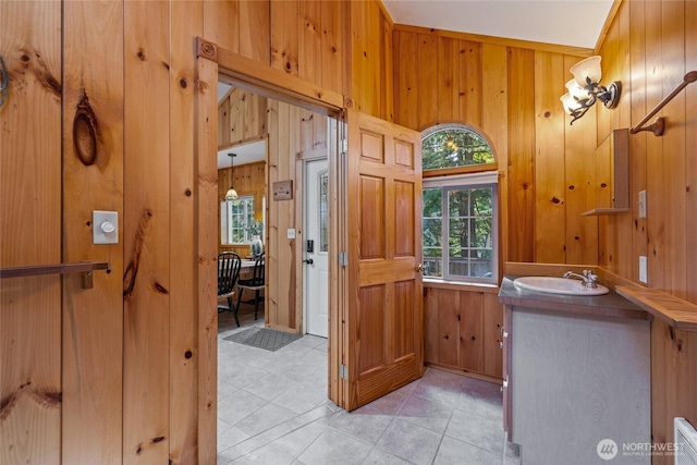 33823 State Route 706 E Unit 2, Ashford, WA 98304 - bathroom with wooden walls, tile patterned flooring, and vanity
