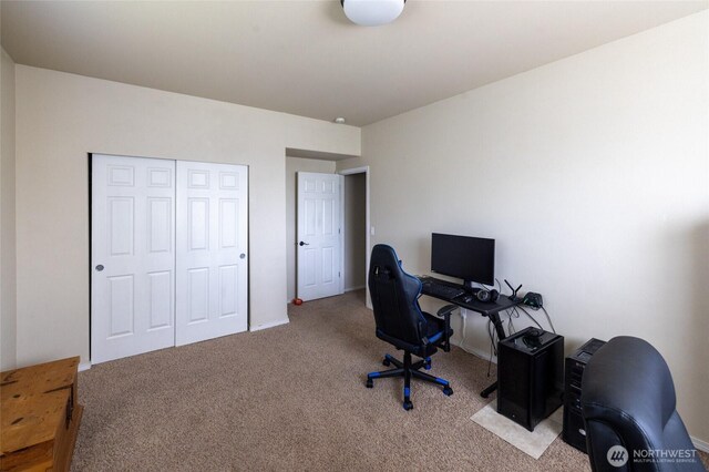 view of carpeted office space