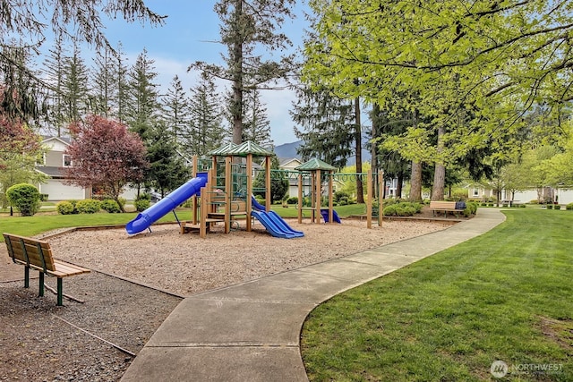 communal playground with a lawn