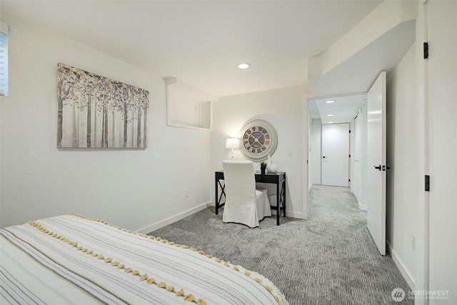 bedroom with carpet floors, baseboards, and recessed lighting