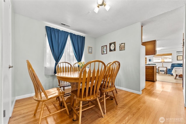 109 Lime St, Omak, WA 98841 - dining room featuring baseboards, visible vents, and light wood finished floors