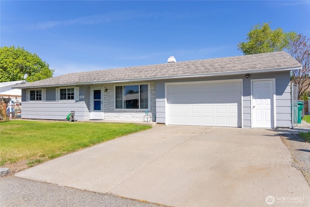 109 Lime St, Omak, WA 98841 - ranch-style house with an attached garage, a front lawn, roof with shingles, and concrete driveway