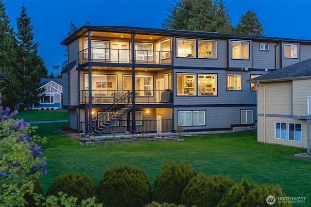 1985 Bayview St, Blaine, WA 98230 - rear view of property with a balcony, stairway, and a yard