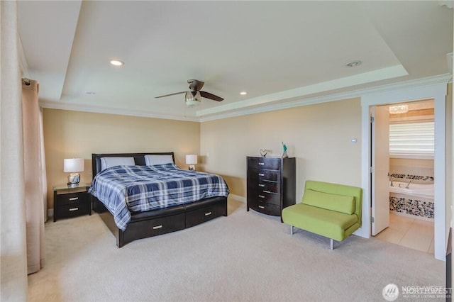 1985 Bayview St, Blaine, WA 98230 - carpeted bedroom with ornamental molding, recessed lighting, ceiling fan, and a raised ceiling