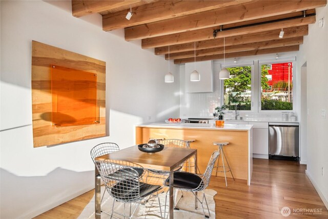 115 E Allison St, Seattle, WA 98102 - dining area featuring beamed ceiling and wood finished floors