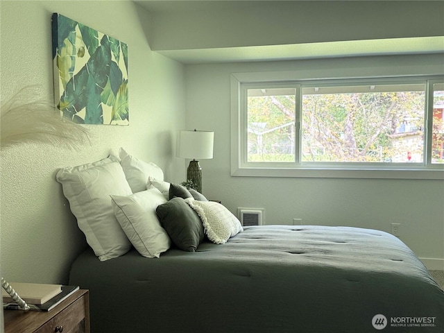 bedroom featuring multiple windows and visible vents