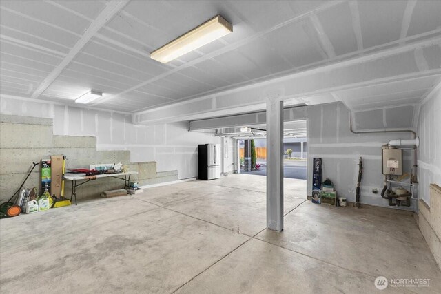 basement with water heater