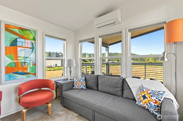 sunroom / solarium featuring an AC wall unit