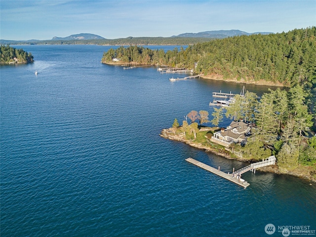 aerial view with a water and mountain view