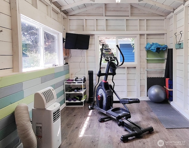 11515 7th Ave NE, Seattle, WA 98125 - exercise area featuring wood finished floors and lofted ceiling