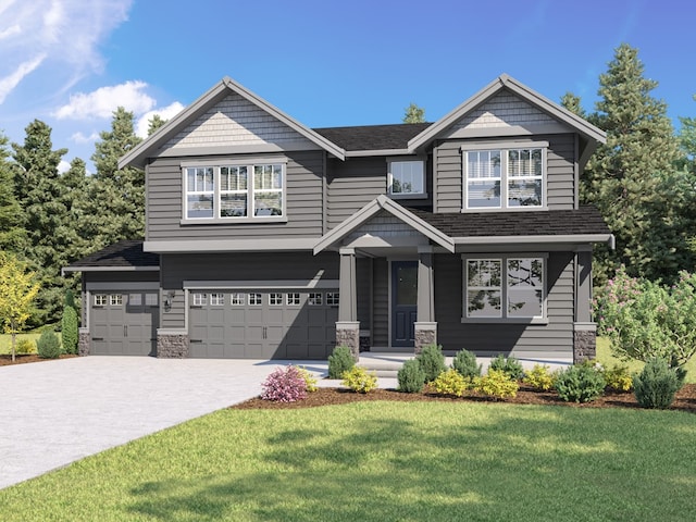 794 SE 11th Pl Unit 4, North Bend, WA 98045 - craftsman-style home featuring stone siding, concrete driveway, a front yard, and a garage