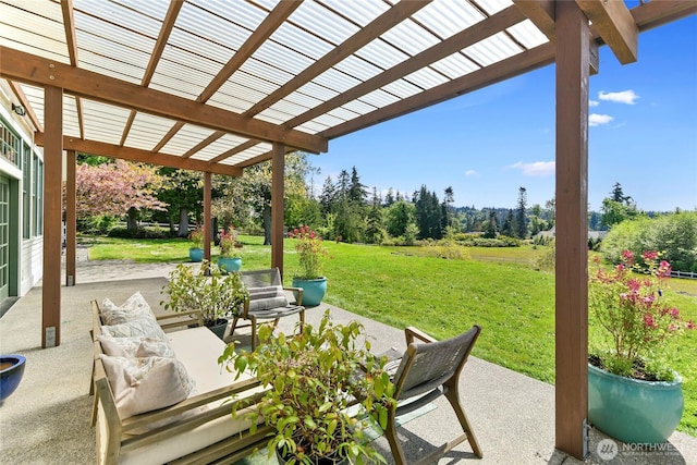 view of patio / terrace featuring a pergola