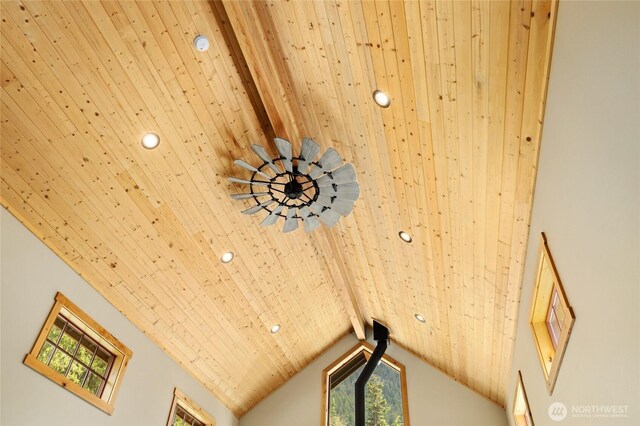details featuring recessed lighting, wooden ceiling, and beamed ceiling
