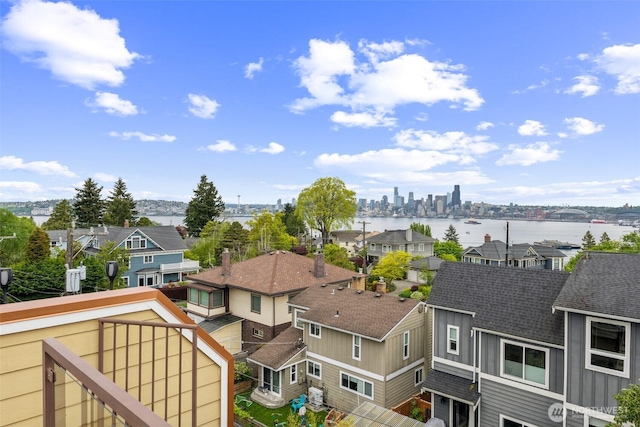 view of water feature with a residential view